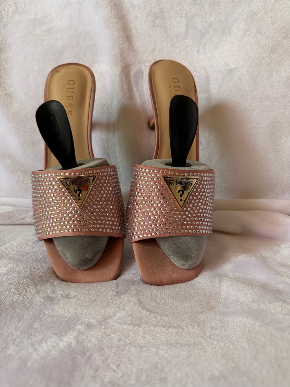 GUESS Blush Pink Crystal-Studded Slide Mules